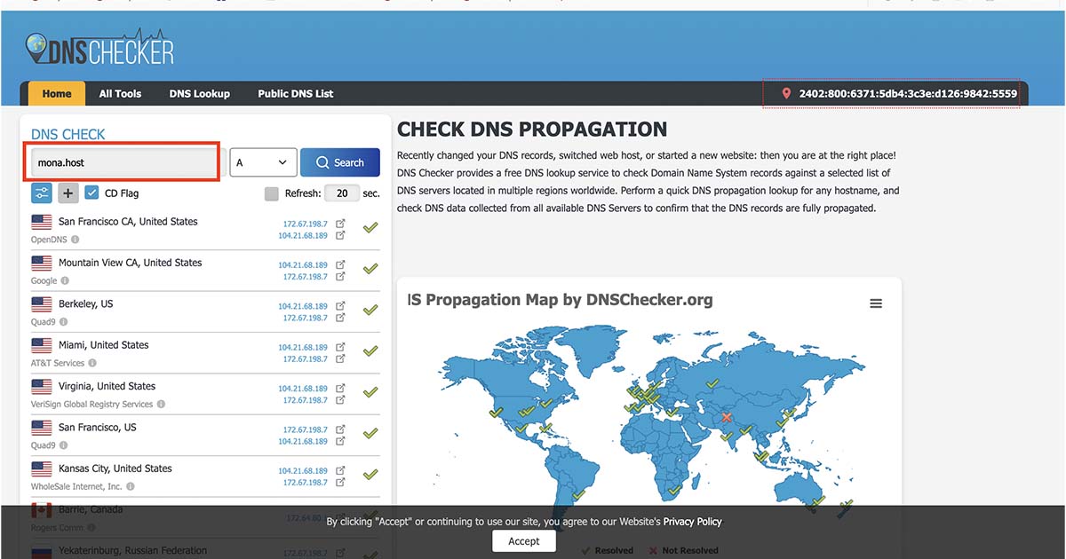 Check IP Domain bằng DNS toàn cầu