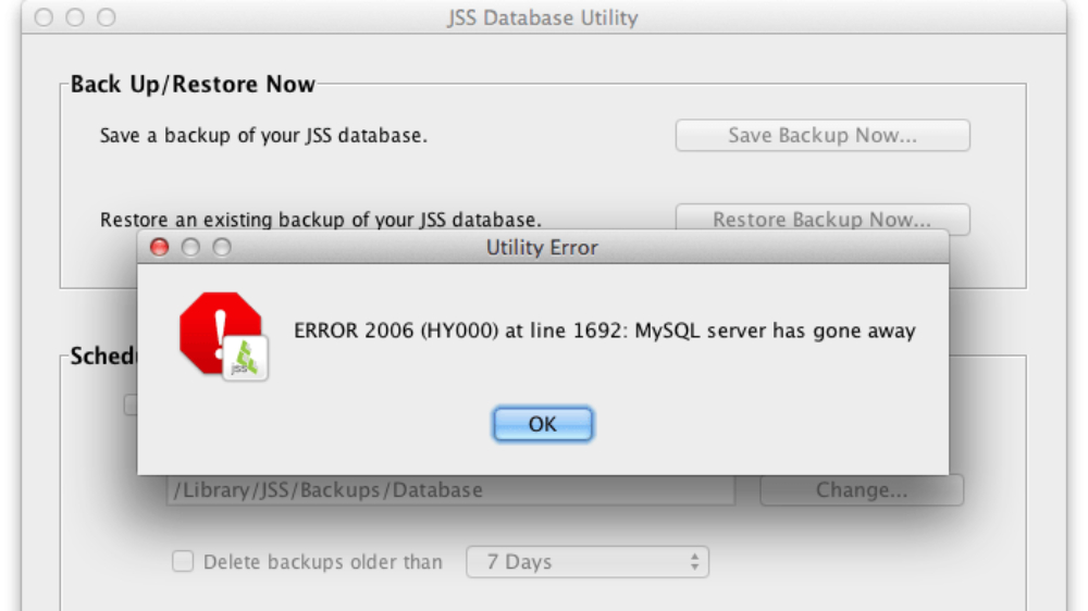 Ví dụ về lỗi MySQL server has gone away