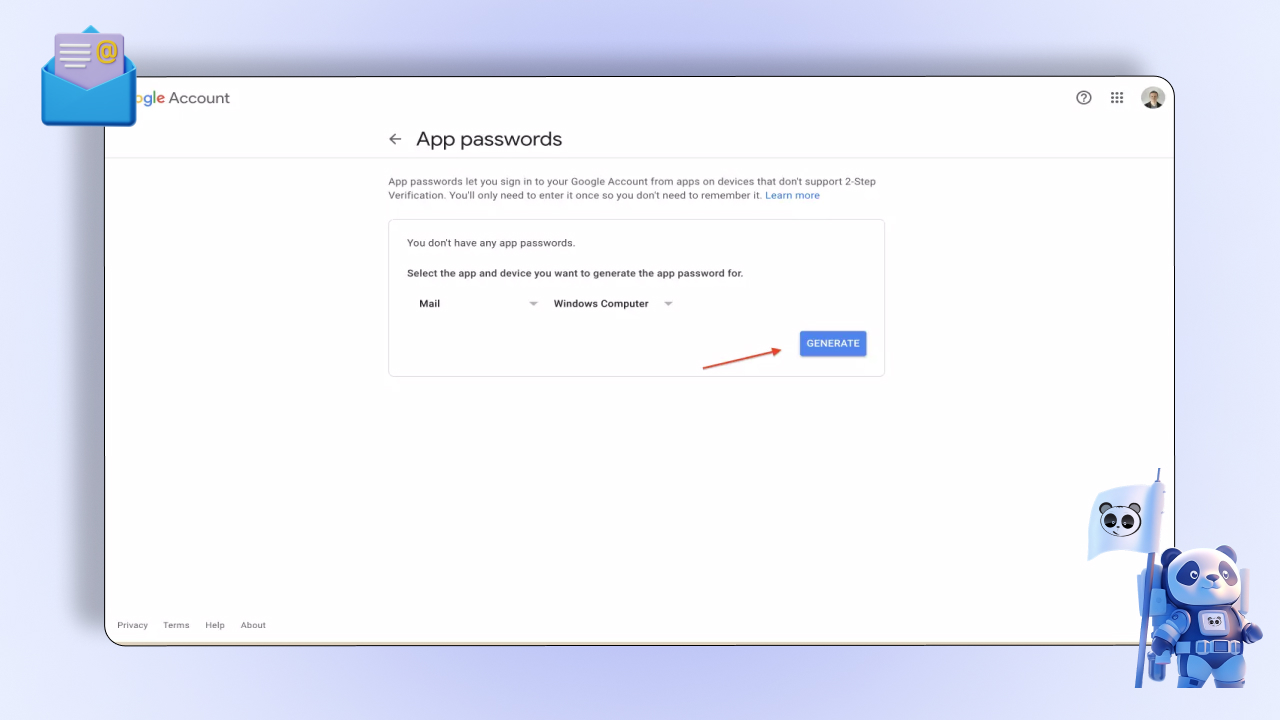 Quy trình tạo mật khẩu ứng dụng