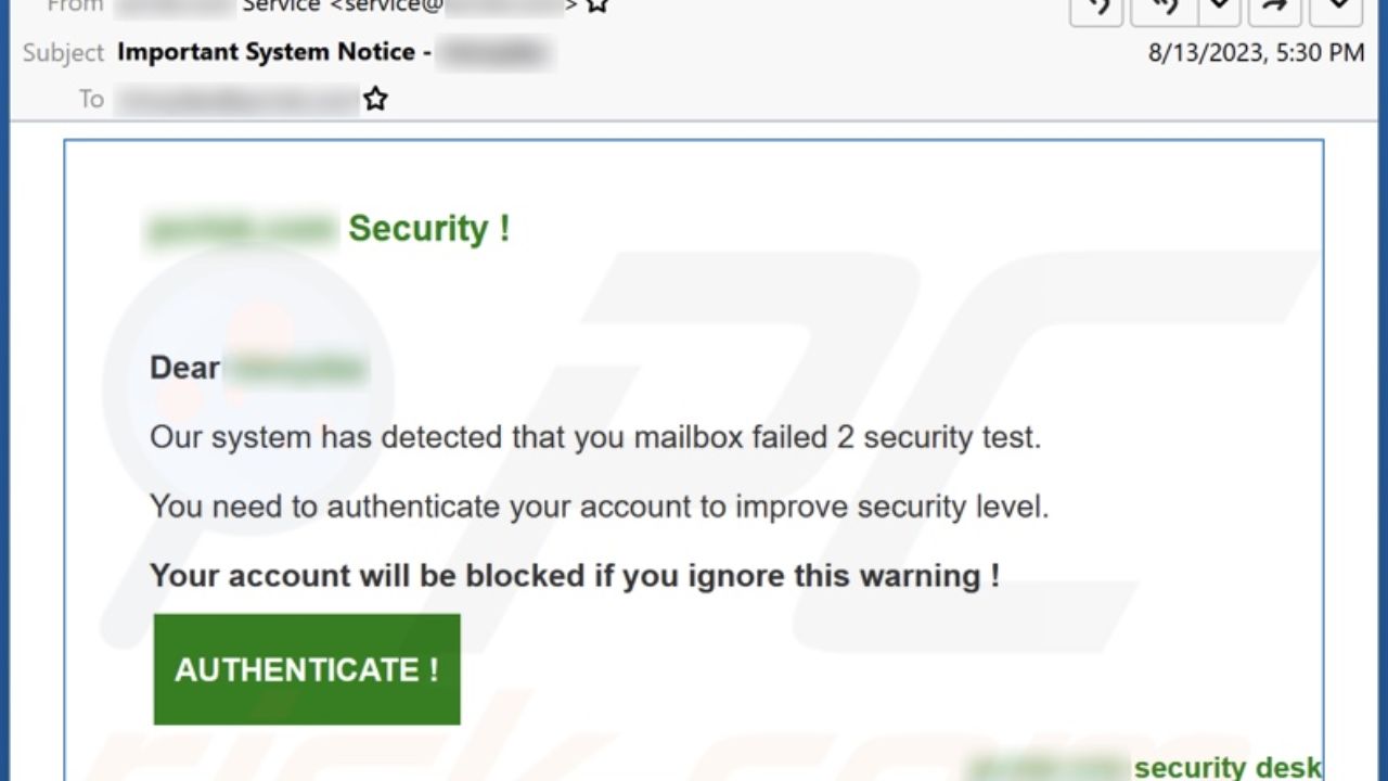 Phishing Email giả mạo checkup 
