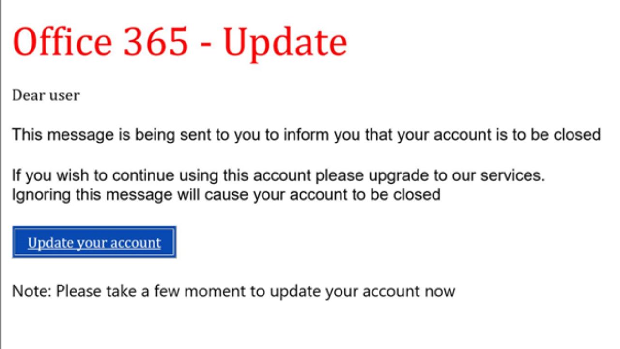 Phishing Email giả mạo thông báo tài khoản quá hạn