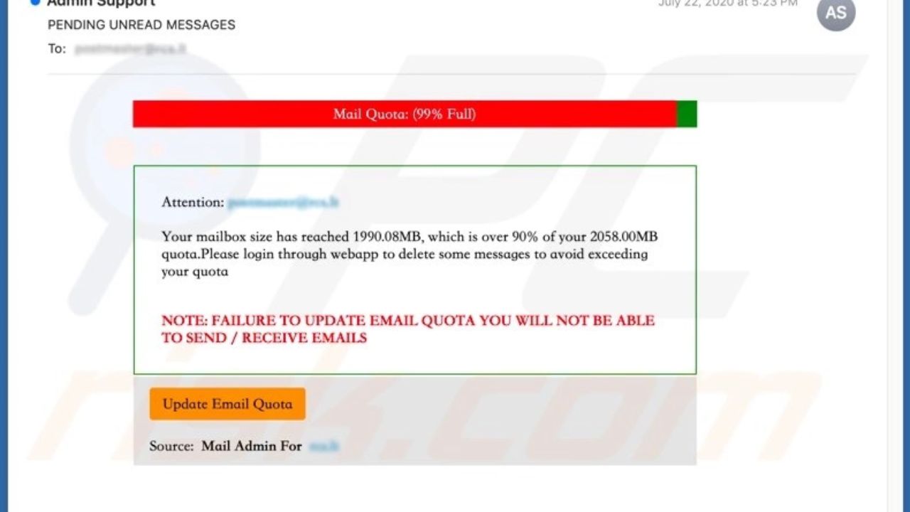 Phishing mail thông báo giả mạo Overload data 
