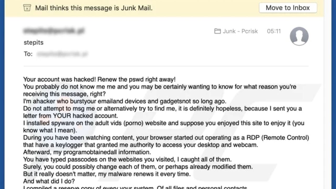 Email phishing giả mạo thông báo tài khoản bị xâm nhập 