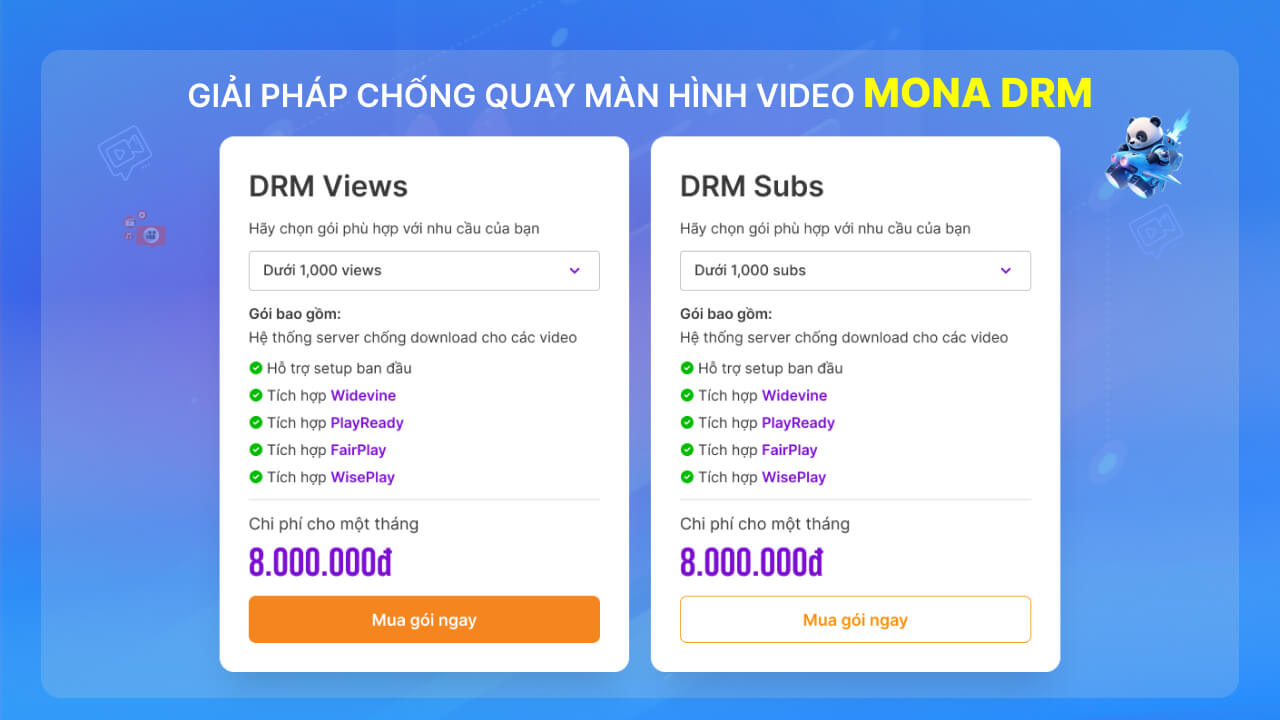 Bảng giá dịch vụ chống quay video MONA DRM