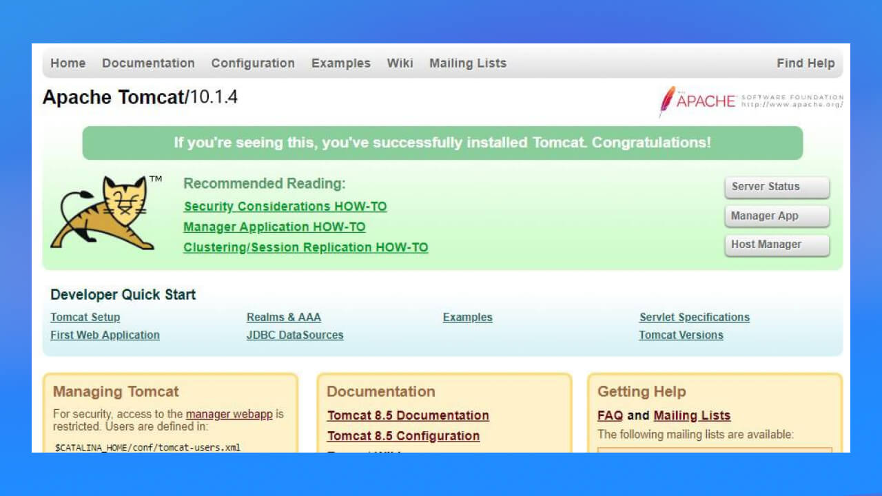 cài đặt thành công Apache Tomcat. 