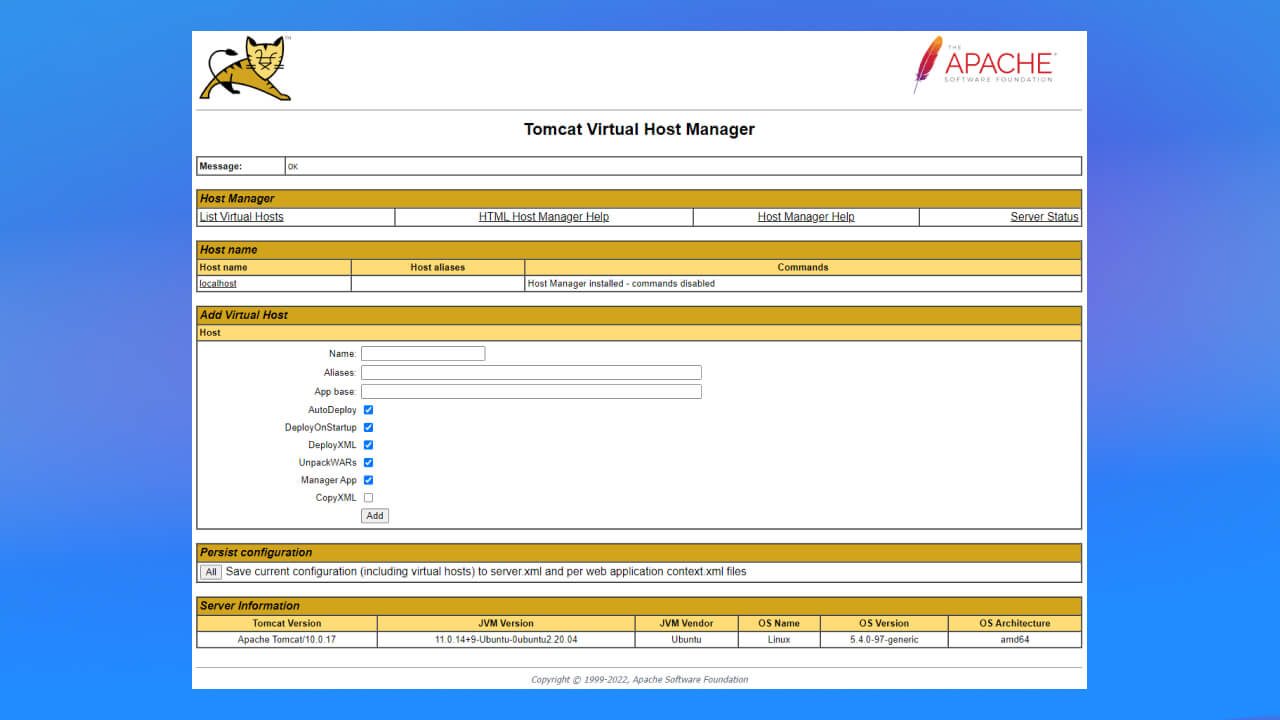 bạn hãy click vào nút Host Manager nằm trên trang chủ