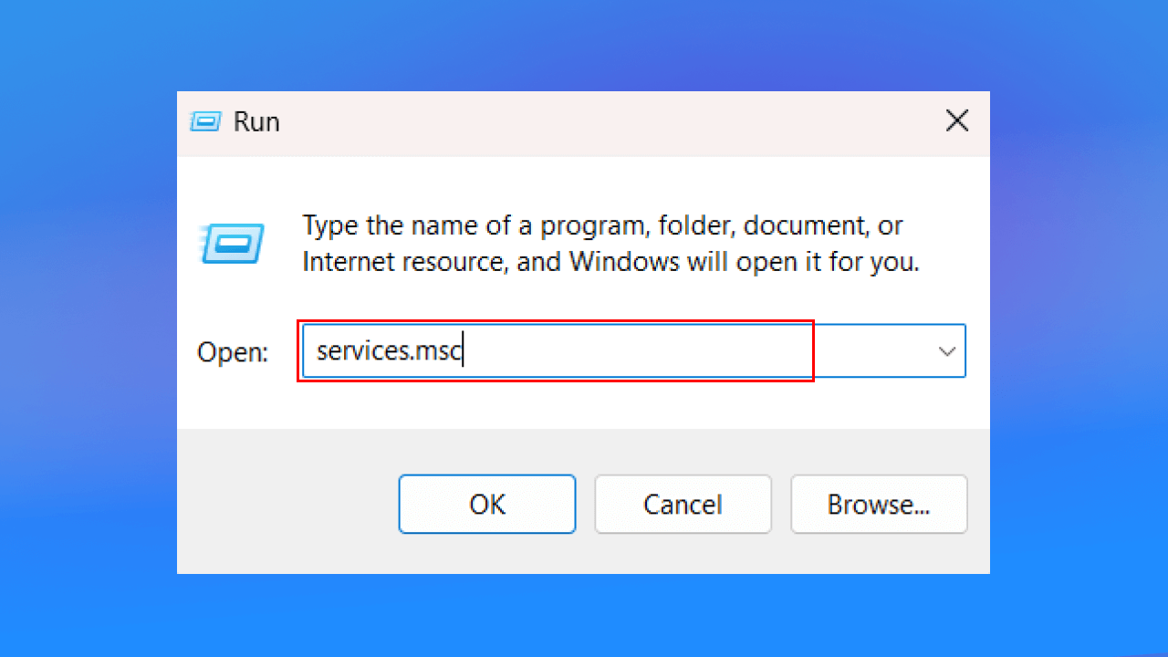 mở cửa sổ “Run”. Gõ “services.msc” và nhấn “Enter”.