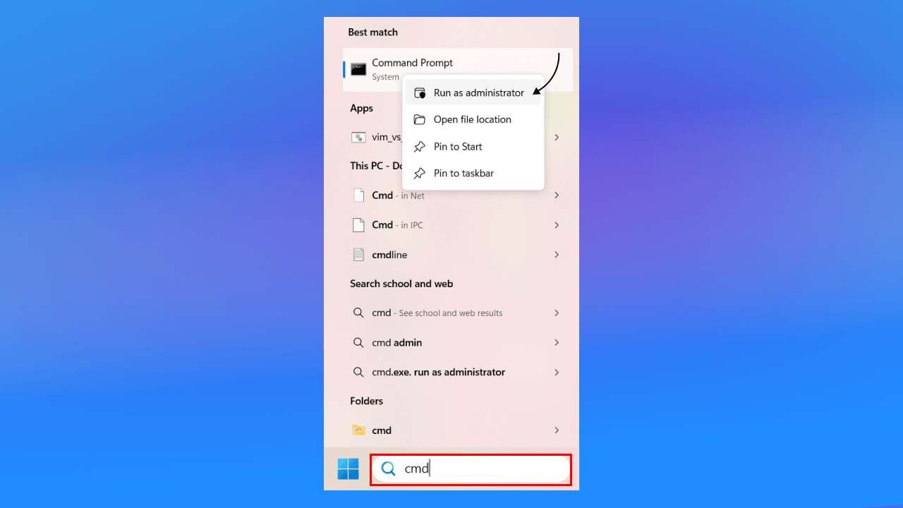 Open “Command Prompt” để Đăng ký jscript.dll và vbscript.dll 