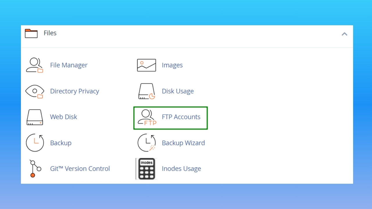 Mở cpanel chọn FTP Accounts trong phần Files