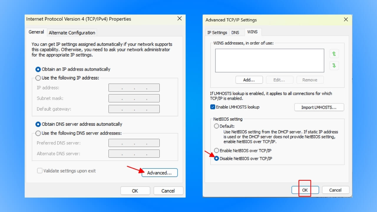 Tại mục Advanced TCP/IP Settings, bạn chọn thẻ WINS.