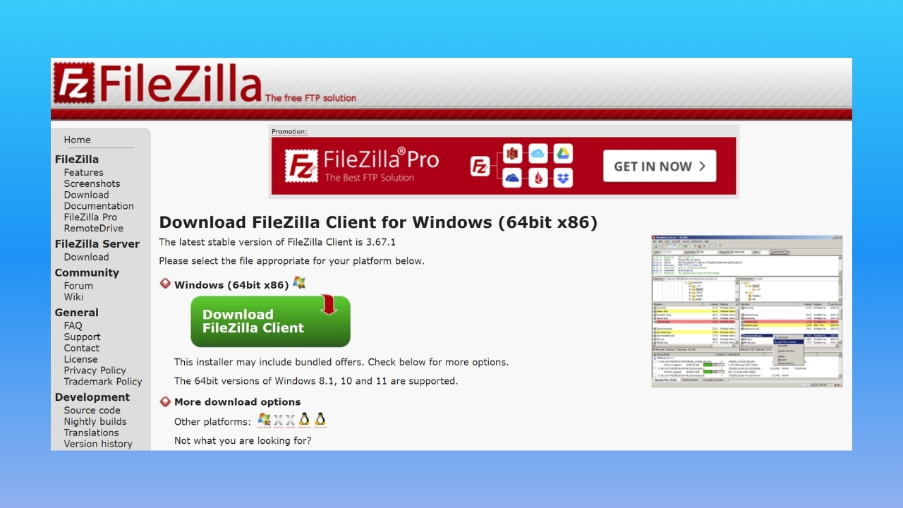 Truy cập vào trang https://filezilla-project.org/download.php để filezilla client download.