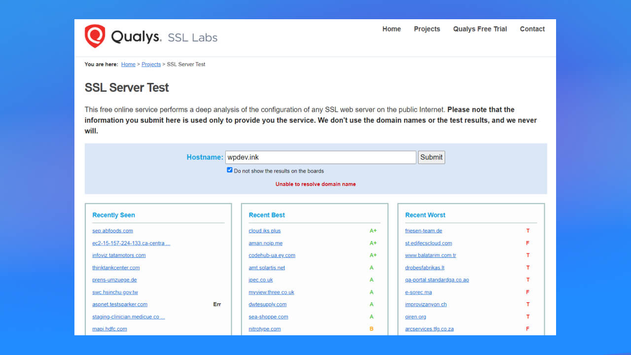 Qualys SSL Labs kiểm tra chứng chỉ SSL/TLS