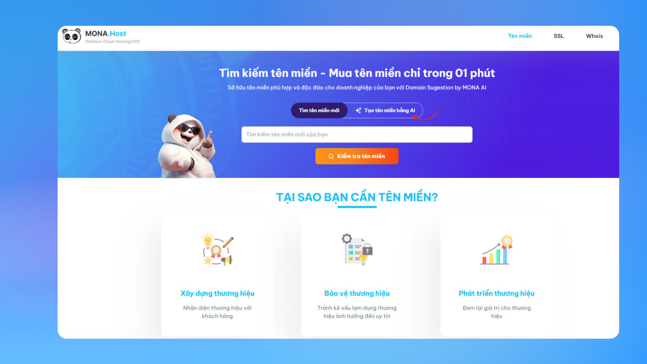 truy cập trang web app.mona.host để kiểm tra tính khả dụng của tên miền