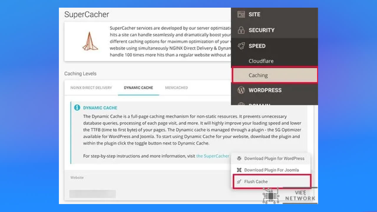 Xóa bộ nhớ cache từ bảng điều khiển hosting SiteGround