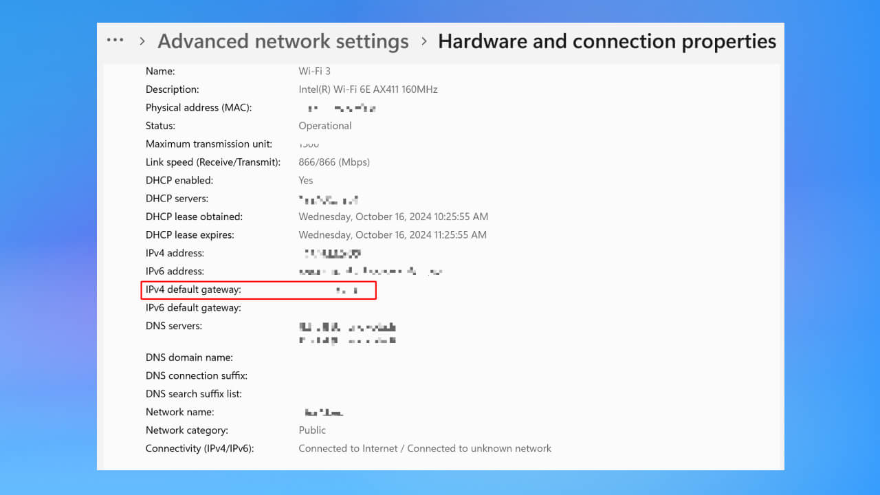 Kiểm tra default gateway trên hệ điều hành Windows