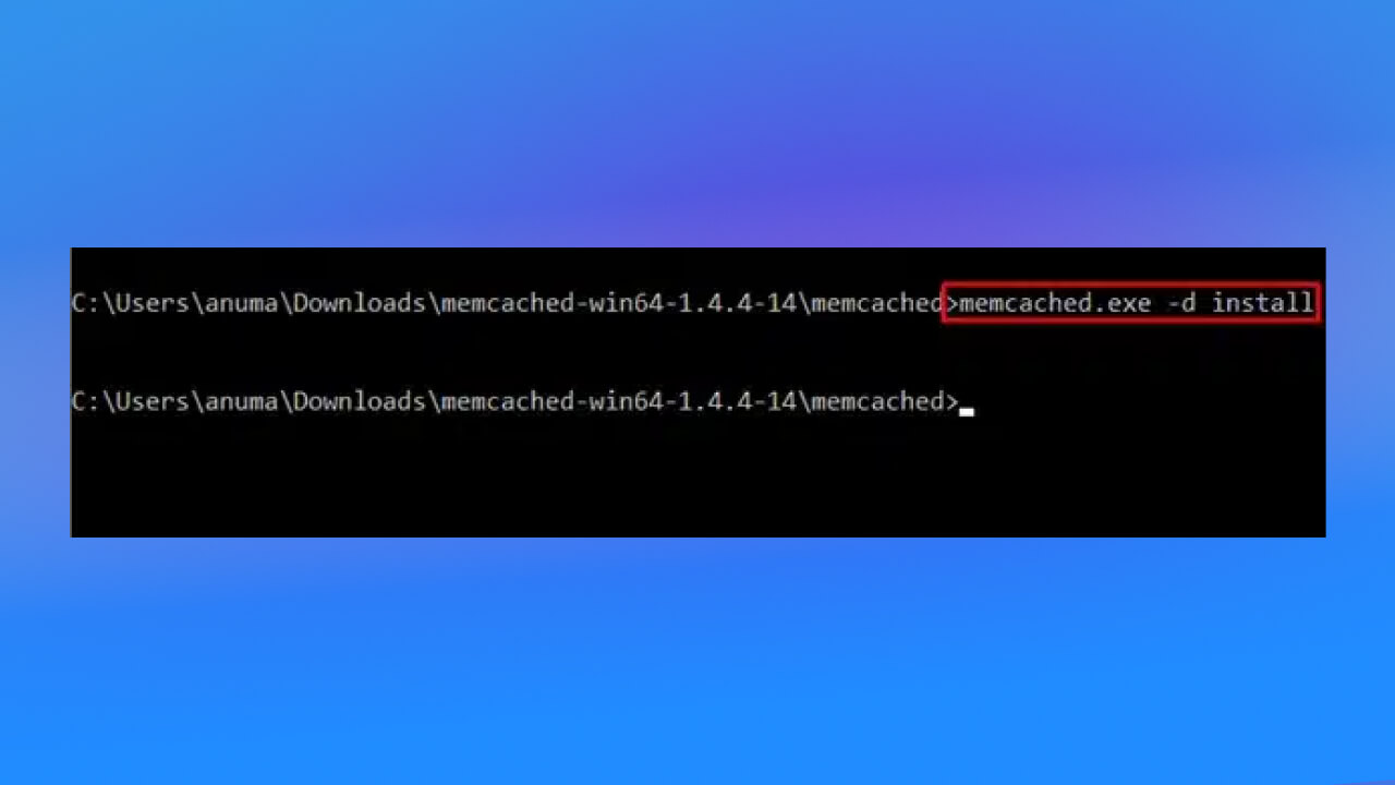 Cài đặt Memcached bằng cách sử dụng lệnh sau trong Command Prompt