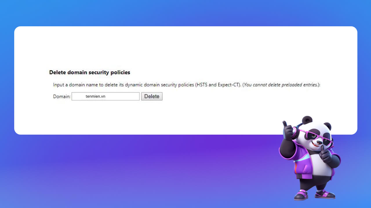 Tại mục "Delete domain security policies", nhập tên miền bạn muốn xóa.