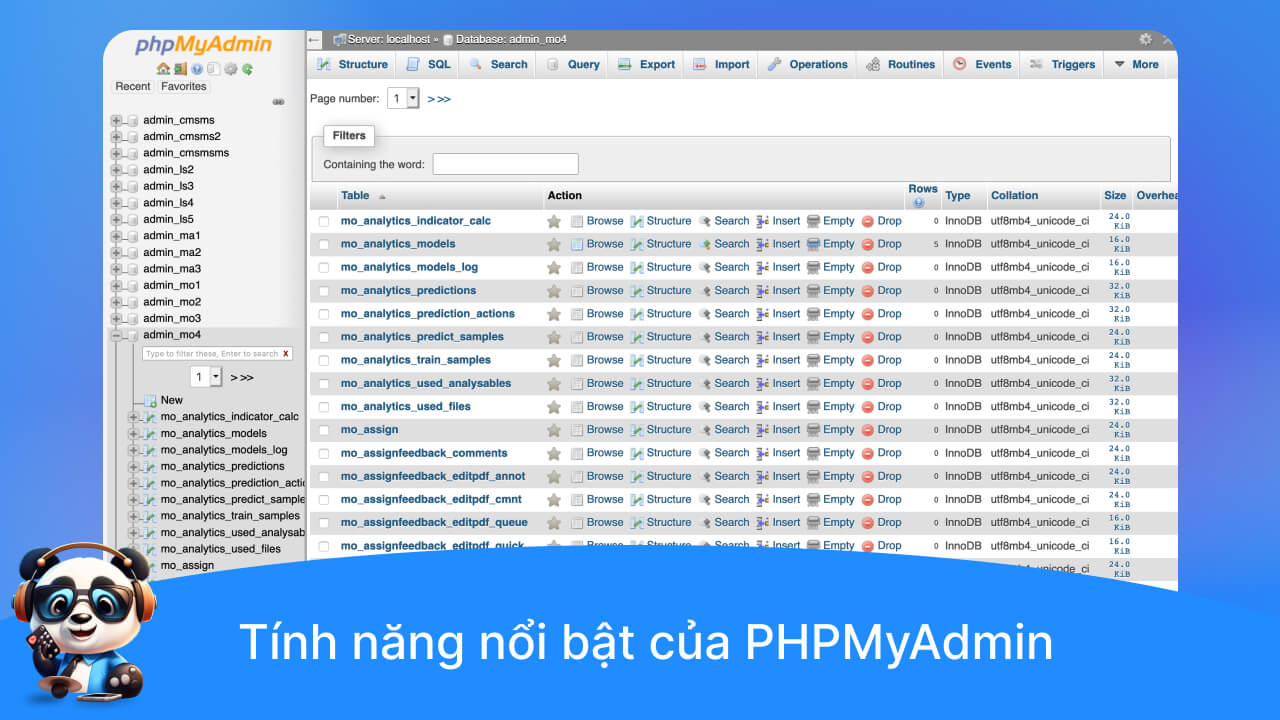 Các tính năng nổi bật của PHPMyAdmin là gì?