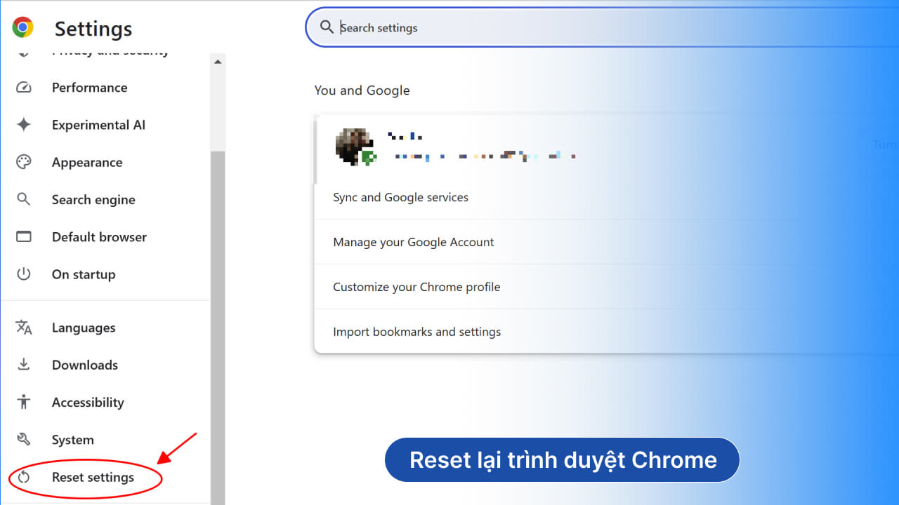 Reset lại trình duyệt Chrome