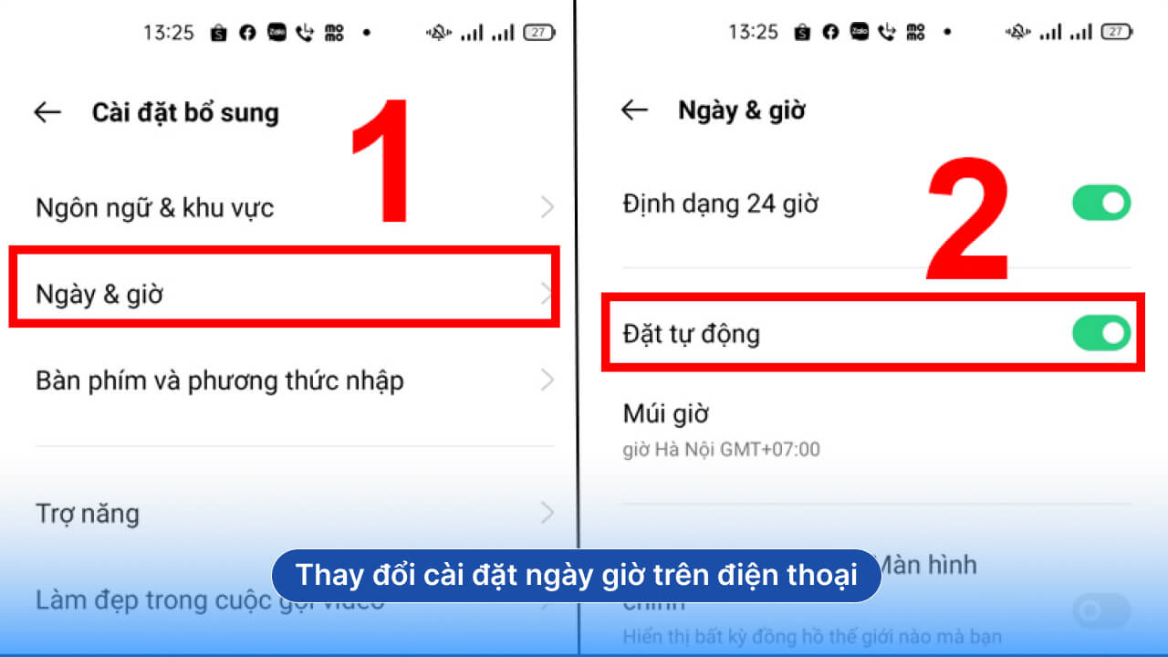 Thay đổi cài đặt ngày giờ trên điện thoại