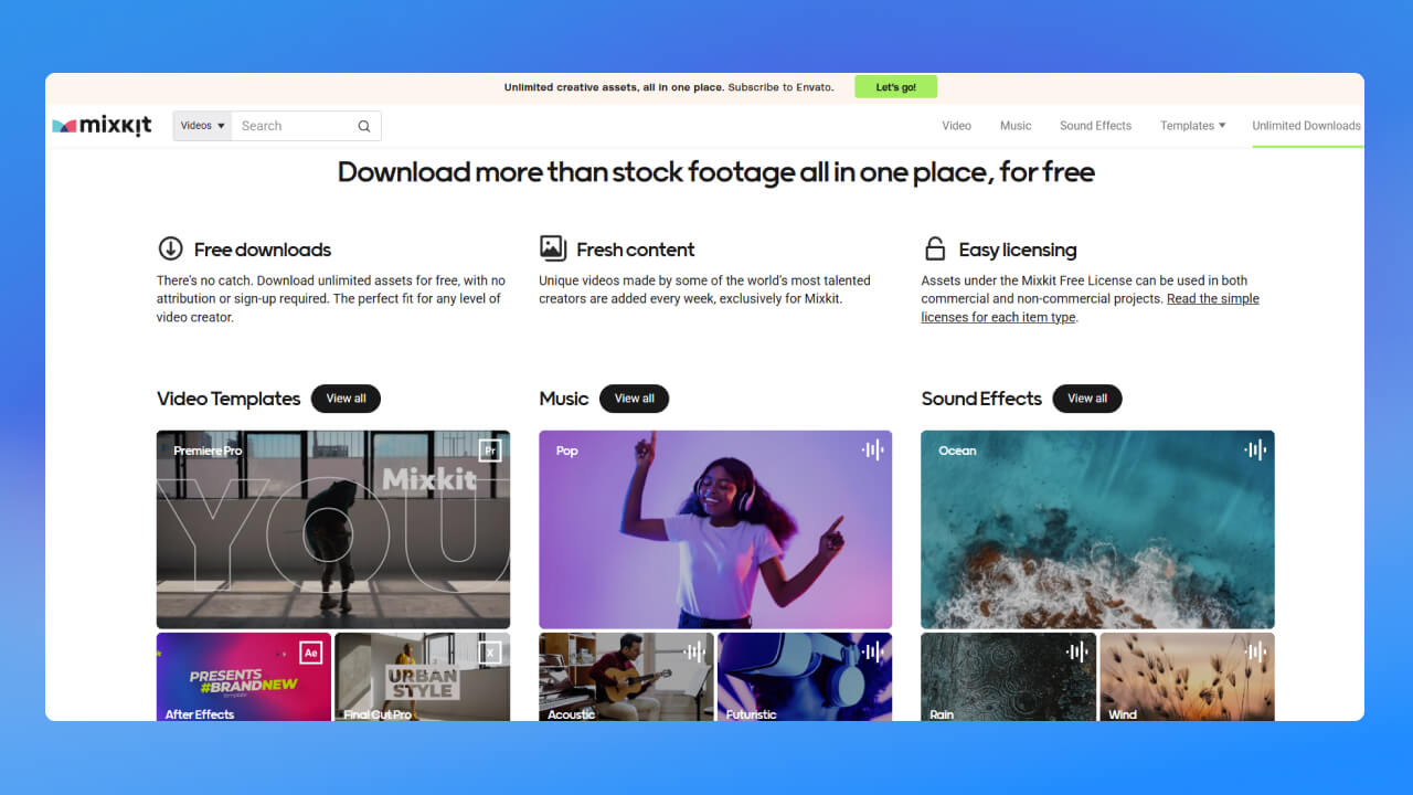Mixkit trang tải video không bản quyền