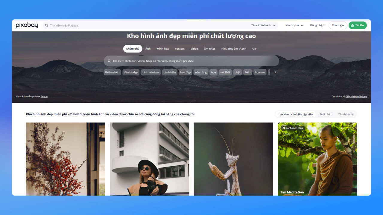 Tải video youtube không bản quyền trên Pixabay