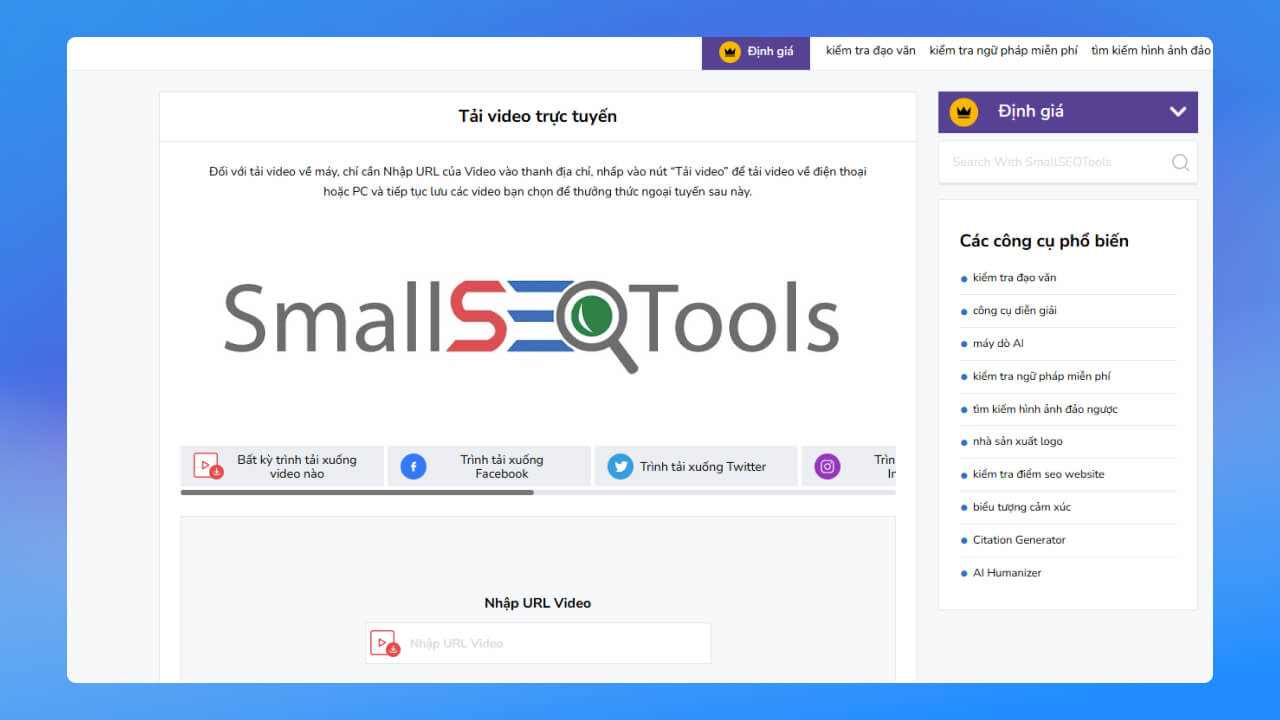 Tải video trên SmallSEOTools.com