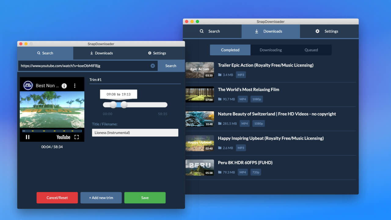 Tải video trên web Snap Downloader