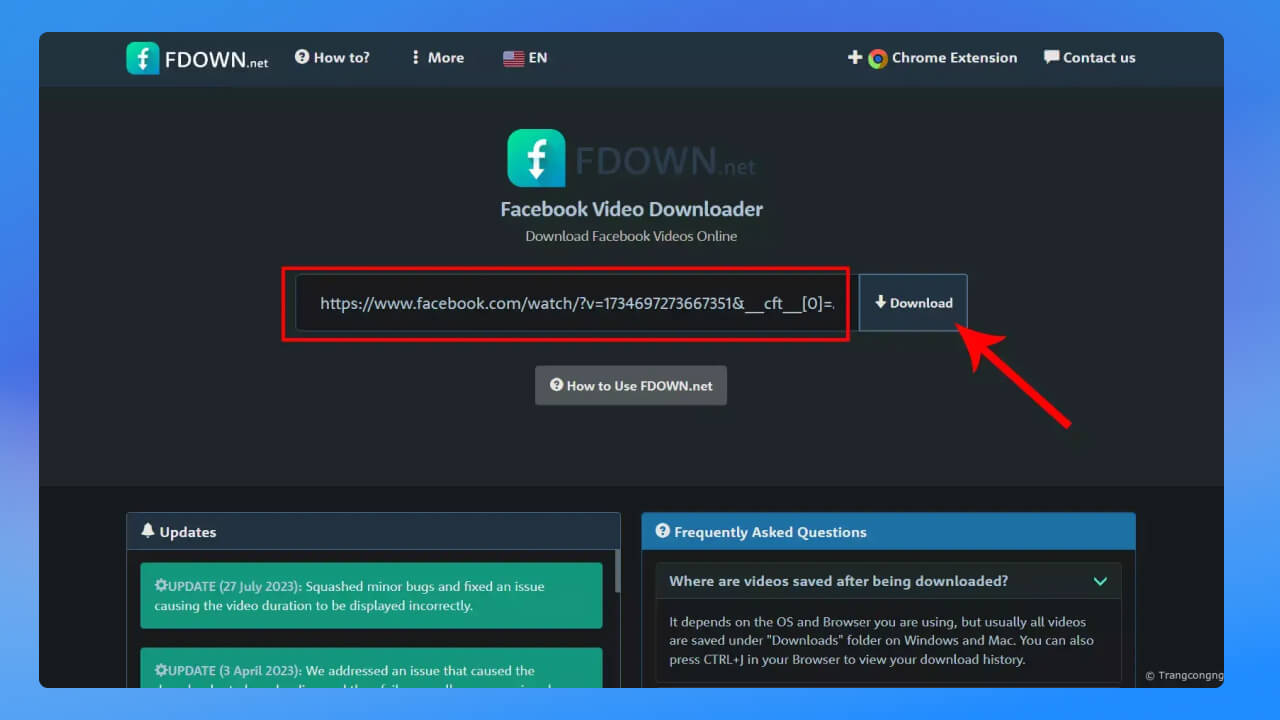 Tải video từ website FDown.net