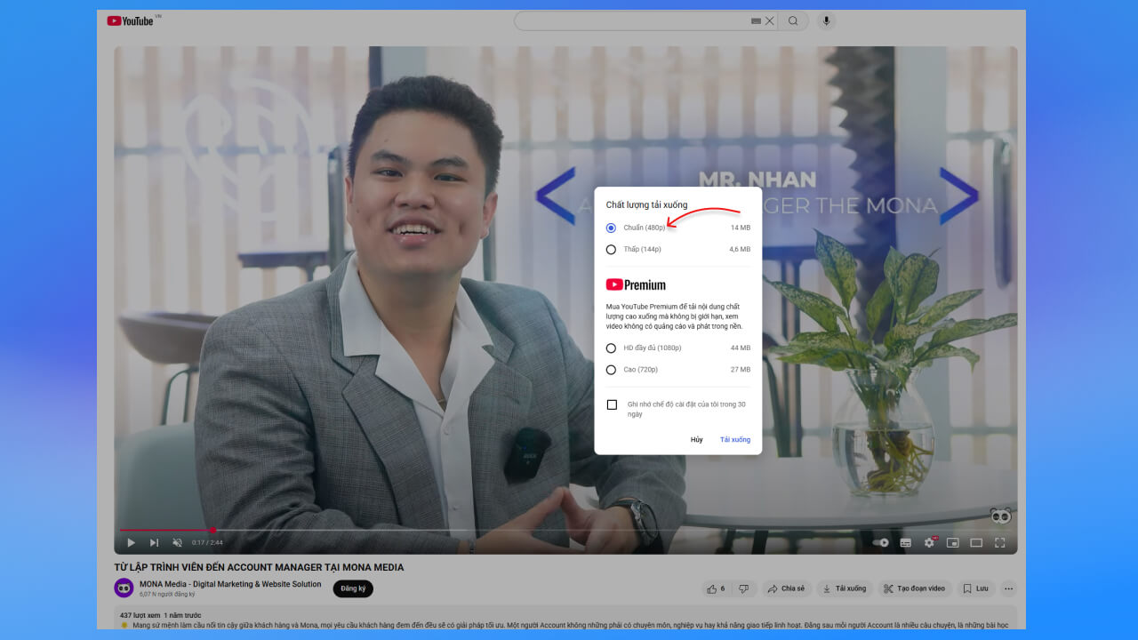 Chọn chất lượng video 
