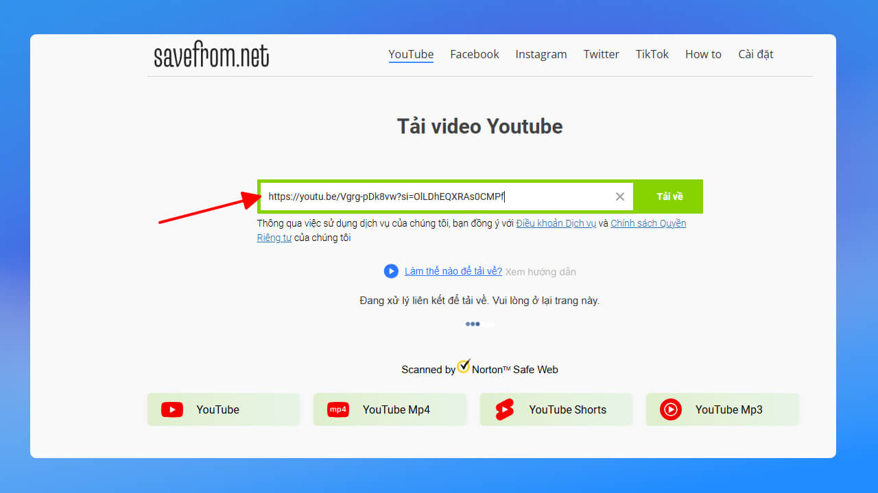 dán liên kết video Youtube cần tải savefrom