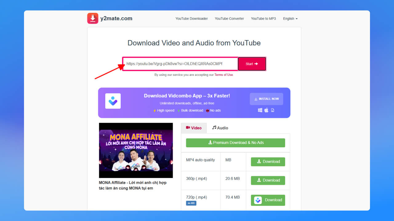 Dùng bằng Y2 tải video trên Youtube