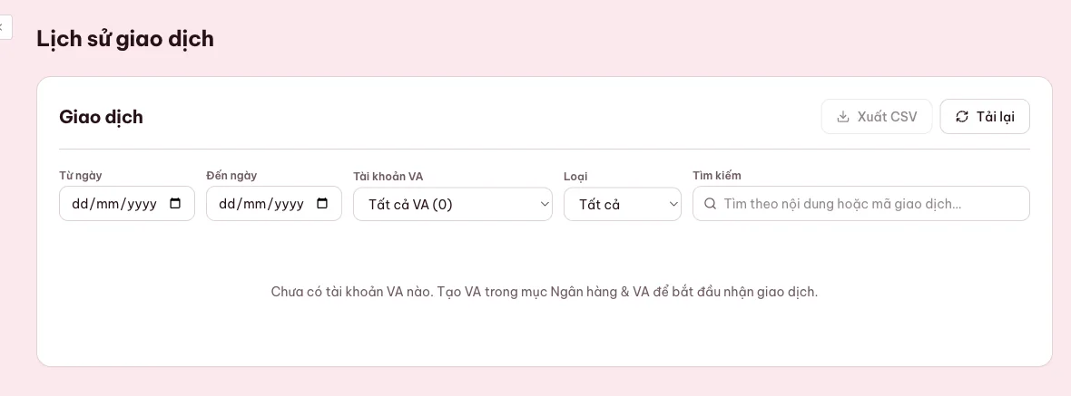 Lịch sử giao dịch chuyển khoản của website WooCommerce