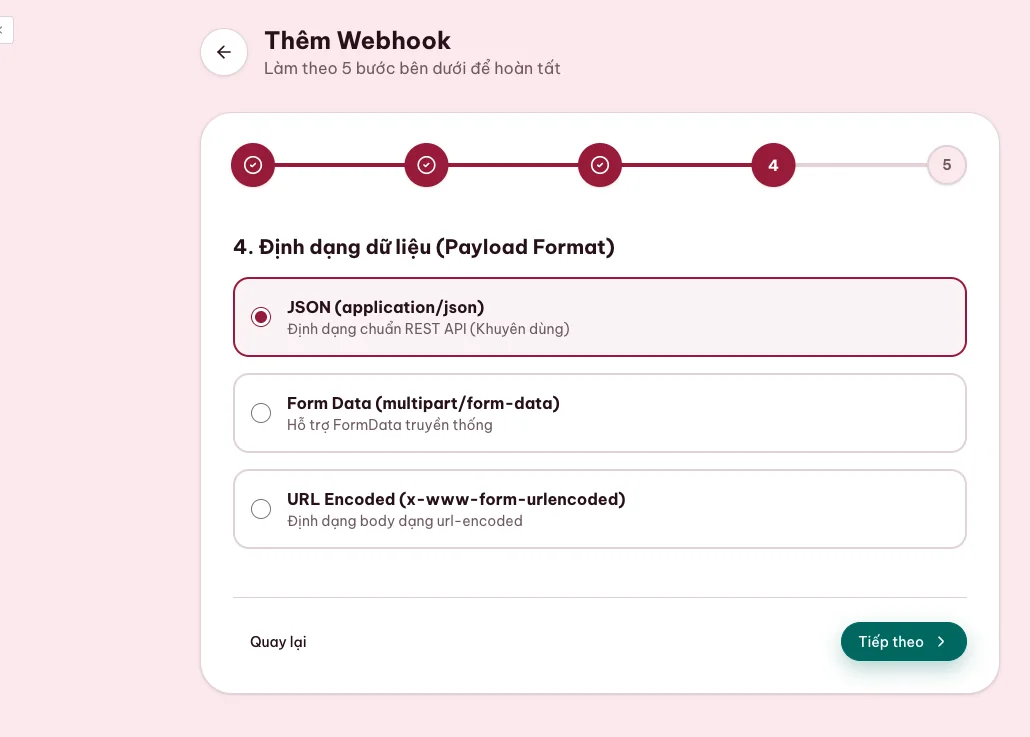 Chọn payload JSON để website xác nhận thanh toán