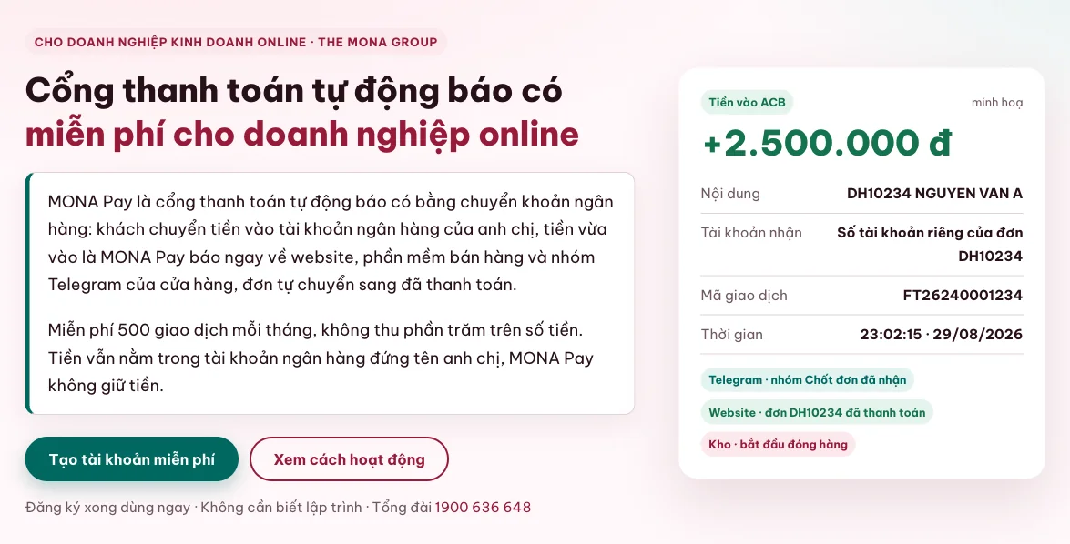Tích hợp cổng thanh toán vào website bằng MONA Pay