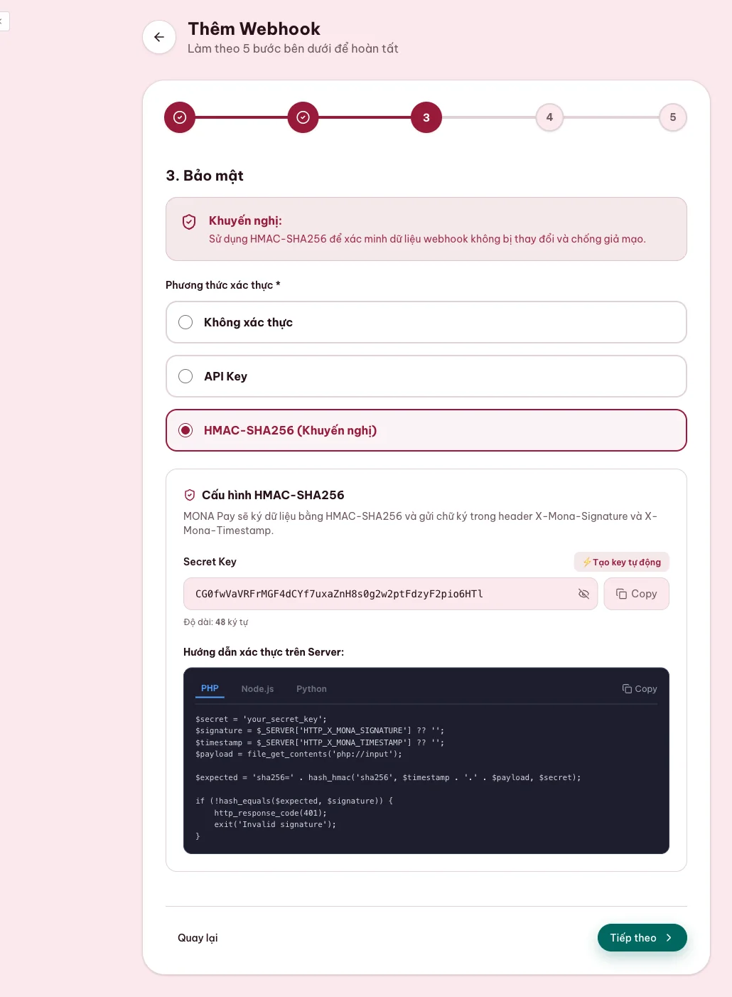 Thiết lập HMAC SHA256 bảo vệ webhook thanh toán website