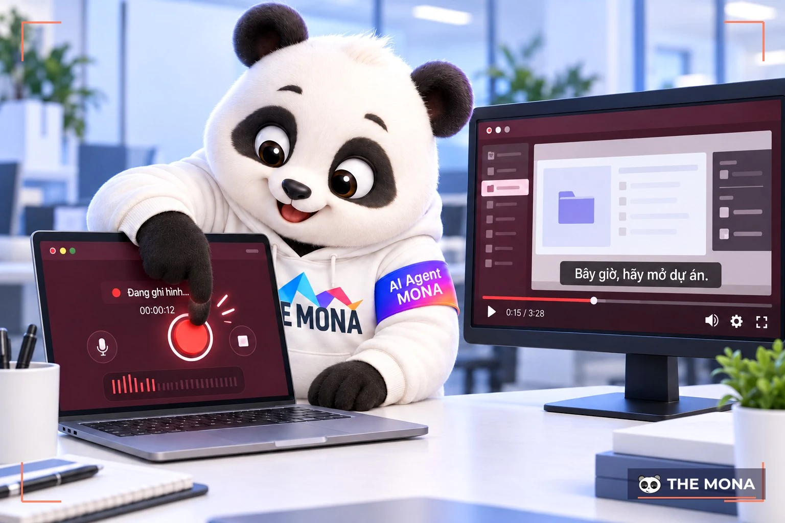 Gấu MONA bấm ghi màn hình, video hướng dẫn có phụ đề dịch tiếng Việt