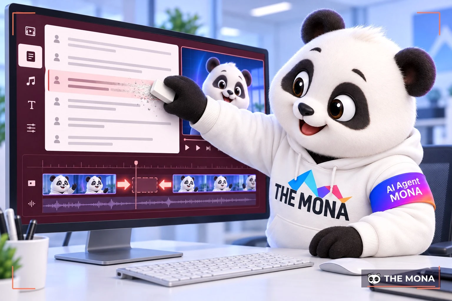 Gấu MONA tẩy một câu trong bản chữ, đoạn hình tương ứng biến mất