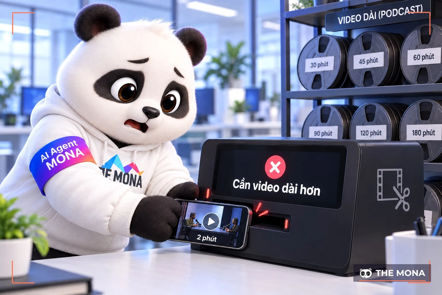 Gấu MONA đưa clip 2 phút vào máy cắt, máy báo cần video dài hơn