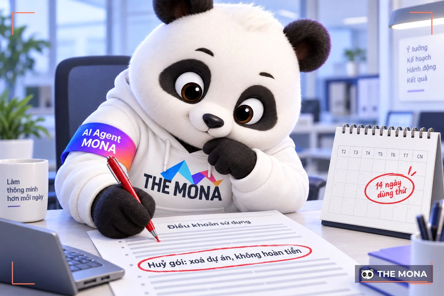 Gấu MONA khoanh dòng huỷ gói xoá dự án không hoàn tiền trên điều khoản