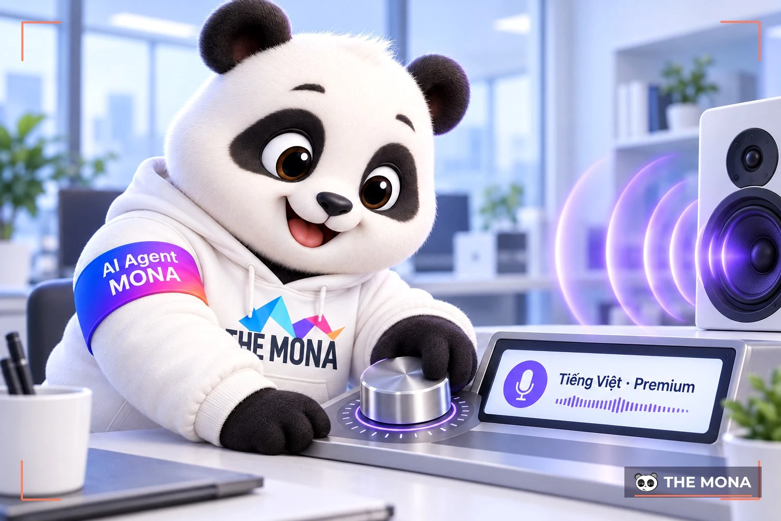 Gấu MONA vặn núm chọn giọng đọc Tiếng Việt Premium, loa phát sóng âm