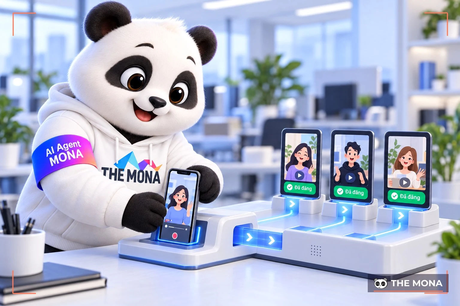 Gấu MONA đặt điện thoại có clip người thật vào trạm, màn hình báo đã đăng