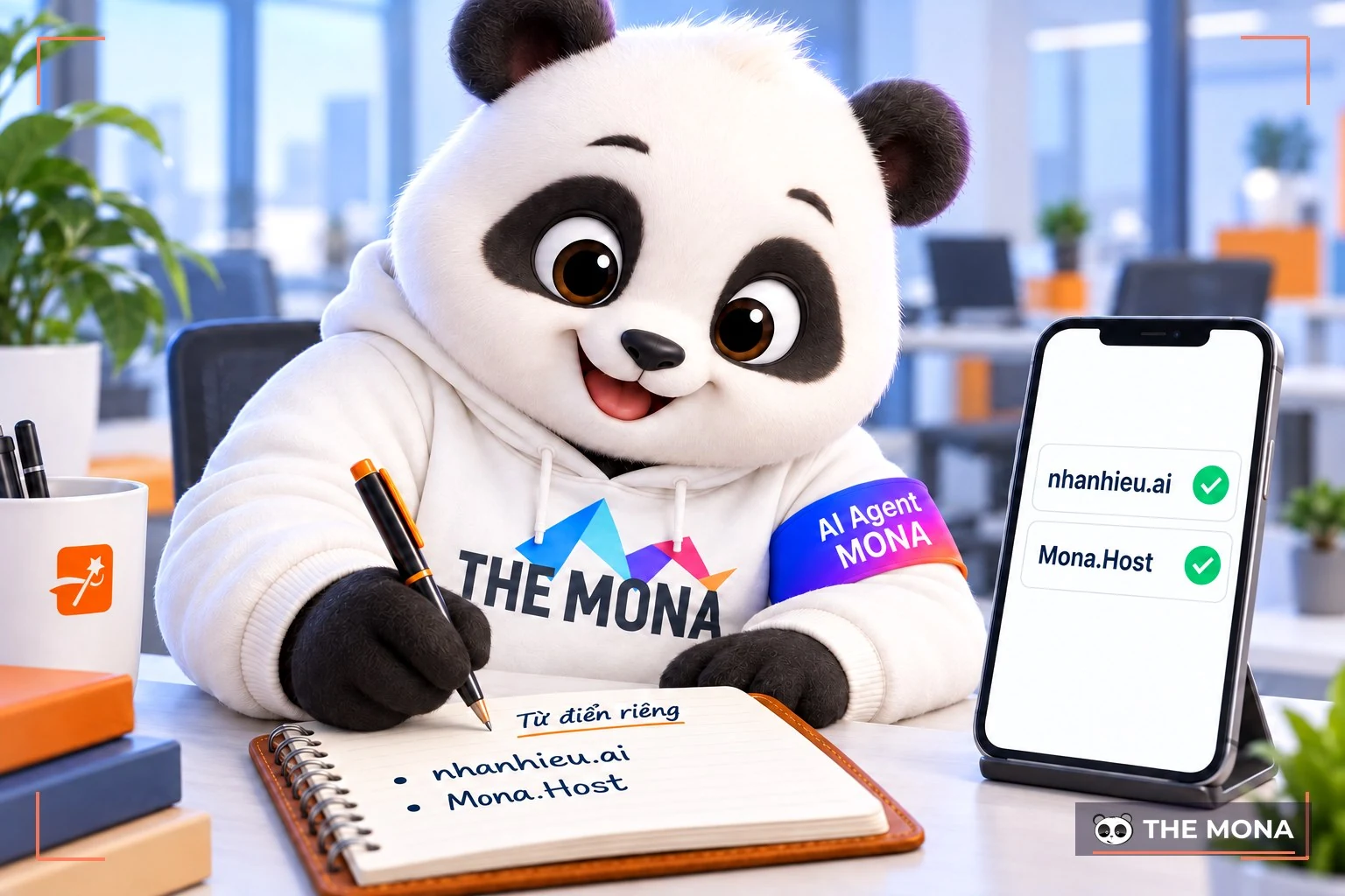 Gấu MONA viết tên riêng vào từ điển riêng, phụ đề trên điện thoại hiện đúng